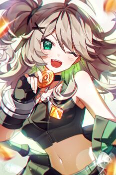coin elsword highres jewelry lithia_beryl_(elsword) n.e.k.o n.e.k.o_(the_four_seasons_of_farewells) necklace nurumi_p one_eye_closed ushio yoichi_yukimura
