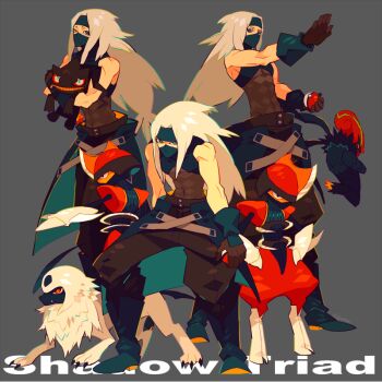 Rule 34 | 3boys, absol, accelgor, baggy pants, banette, bisharp, blonde hair, character name, commentary request, dated commentary, edarow, english text, gen 3 pokemon, gen 5 pokemon, gloves, grey background, holding, holding poke ball, holding pokemon, long hair, male focus, mask, multiple boys, nintendo, pants, poke ball, poke ball (basic), pokemon, pokemon (creature), pokemon bw, shadow triad, shirt, simple background, sleeveless, sleeveless shirt, standing, very long hair