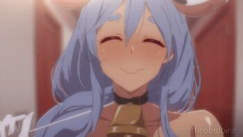 1girl animal_ear_fluff animal_ears animated animated_gif blue_hair blush braid breasts hololive huge_breasts huge_nipples large_areolae long_hair mature_female multicolored_hair nipple_indents nipples pekomama puffy_nipples rabbit_ears rabbit_girl short_eyebrows theobrobine thick_eyebrows virtual_youtuber white_hair