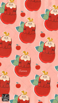 animal_focus apple closed_mouth crocodilian fang food fruit fuecoco highres meme_(sleepsheep) nintendo no_humans pokemon pokemon_(creature) pokemon_focus sitting solo teeth