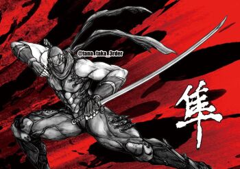 1boy armor black_scarf dragon_sword fingerless_gloves gloves holding holding_sword holding_weapon katana male_focus mask masked mouth_mask muscular ninja ninja_gaiden ninja_gaiden_4 ninja_mask ryu_hayabusa scarf sword tana_taka_3rder twitter_username weapon