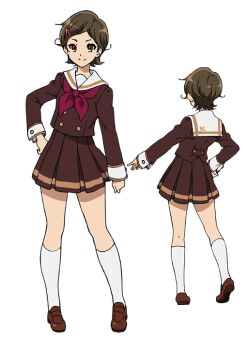 Rule 34 | 1girl, brown eyes, brown hair, brown serafuku, brown shirt, brown skirt, closed mouth, full body, hair ornament, hairclip, hand on own hip, hibike! euphonium, katou hazuki, kitauji high school uniform, kneehighs, loafers, long sleeves, looking at viewer, multiple views, neckerchief, official art, pleated skirt, red neckerchief, sailor collar, school uniform, second-party source, serafuku, shirt, shoes, short hair, simple background, skirt, smile, socks, solo, standing, tachi-e, transparent background, turnaround, white sailor collar, white socks
