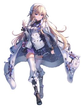 1girl alchemy_stars alternate_costume andromeda_(constellation) annotation_request bethlehem_(alchemy_stars) big_dipper black_ribbon black_sweater blonde_hair blue_eyes blush boots brown_boots cancer_(constellation) capricorn_(constellation) coat commentary constellation constellation_print constellation_request corvus_(constellation) floating_hair full_body fur-trimmed_coat fur_trim gemini_(constellation) gin_(gin937) hair_between_eyes hair_intakes hair_ribbon jacket knee_boots long_hair long_sleeves looking_at_viewer miniskirt outline partially_annotated pegasus_(constellation) pisces_(constellation) plaid_clothes plaid_skirt purple_skirt ribbon scorpius_(constellation) simple_background skirt solo standing sweater symbol-only_commentary thighhighs turtleneck turtleneck_sweater very_long_hair virgo_(constellation) white_background white_coat white_jacket white_thighhighs zettai_ryouiki