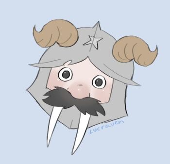 1boy dungeon_meshi dwarf facial_hair fake_horns helmet horned_helmet horns long_tusks looking_at_viewer lucraven male_focus merman mermay_2024 monster_boy monsterification mustache sanpaku senshi_(dungeon_meshi) solo thick_mustache walrus_boy