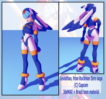 1girl 3d ass blue_eyes boots capcom elbow_gloves female_focus full_body gloves helmet high_heels fairy_leviathan_(mega_man) mega_man_(series) mega_man_zero_(series) multiple_views shoes standing thighhighs