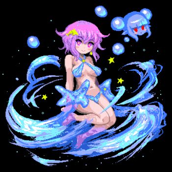 breasts pink_eyes pink_hair stars yomitim