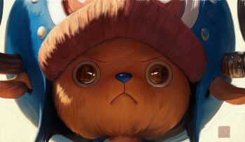 1boy absurdres antlers brown_eyes determined hat highres horns one_piece painting_(medium) portrait reindeer_antlers reindeer_boy tony_tony_chopper traditional_media watermark whitehogiii