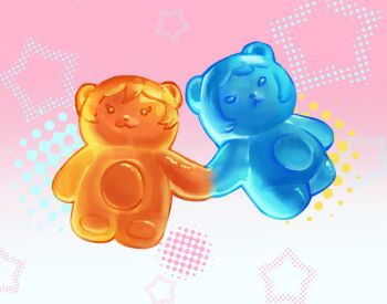 abaddon_(haunted_hotel) candy character-themed_food commentary english_commentary esther_freeling food food_focus gummy_bear haunted_hotel muomuu_0 no_humans pink_background star_(symbol) star_symbol_background