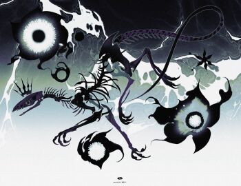 abstract_background animal animal_focus animal_skeleton bone claws crown dinosaur floating_crown flower from_side full_body highres kamikiririp no_humans open_mouth original outline skeleton solo white_outline