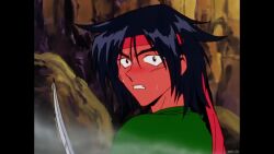 1girl 2boys accidental_pervert animated anime_screenshot ass audible_speech belt black_hair blue_eyes blush boots breasts brown_eyes brown_hair domon_kasshu dress earrings embarrassed english_audio g_gundam gundam hairband highres jacket jewelry leg_up legs lipstick looking_at_another makeup medium_breasts mobile_suit multiple_boys panties pervert pink_dress rain_mikamura sai_saici skirt sound sunrise_(company) sword tagme thighs underwear video water waterfall weapon