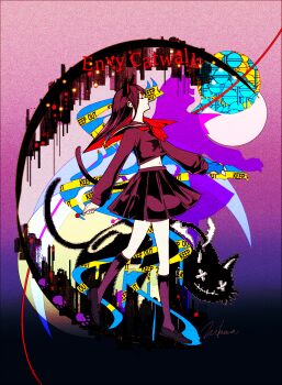 Rule 34 | 1girl, 3kuma, animal ears, cat, cat ears, cat tail, commentary request, cropped shirt, envy cat walk (vocaloid), from side, full body, hatsune miku, hatsune miku (chat noir), highres, kneehighs, long sleeves, miniskirt, neckerchief, pleated skirt, red neckerchief, sailor collar, sailor shirt, school uniform, serafuku, shirt, skirt, socks, solo, song name, standing, tail, vocaloid