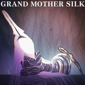 2girls absurdly_long_hair arthropod_girl black_skin breasts character_name colored_skin english_text giant giantess grand_mother_silk_(hollow_knight) hajime47hd hollow_knight hollow_knight:_silksong horned_mask hornet_(hollow_knight) in-universe_location large_breasts long_hair mask multiple_girls no_mouth shade_(hollow_knight) silk spoilers thread very_long_hair white_mask