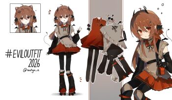1girl :< :o :t ahoge alternate_costume alternate_hairstyle anger_vein arm_warmers belt black_arm_warmers black_belt black_gloves black_leg_warmers black_pantyhose black_ribbon broken_heart brown_hair can cat_hair_ornament chest_harness collared_dress commentary contrapposto demon_girl demon_horns demon_tail demon_wings dress evil_neuro-sama fingerless_gloves full_body gloves grey_vest hair_between_eyes hair_ornament hair_ribbon hair_rings hairpin harness heart highres holding holding_can horns invisible_chair jewelry leg_belt leg_warmers light_blush long_hair mini_wings multiple_hairpins multiple_views neck_ribbon necklace neuro-sama nostyx_x notice_lines pantyhose pleated_dress pointing pointing_up red_belt red_dress red_eyes red_ribbon ribbon roller_skates shadow sitting skates sleeveless sleeveless_dress standing symbol-only_commentary tail torn_vest v-shaped_eyebrows vedal_ai vest virtual_youtuber white_background wings
