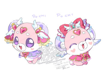 :3 :d ^_^ blush_stickers bow character_name closed_eyes dated heart heart-shaped_blush_stickers meitantei_precure! no_humans open_mouth pink_bow pochi-tan precure serizawa_serizane simple_background smile twitter_username watermark white_background wings