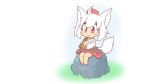 Rule 34 | 1girl, animal ears, animated, barefoot, daniel renard, dress, female focus, flute, full body, hat, heart, holding, instrument, inubashiri momiji, rock, sitting, skirt, smile, solo, sound, tail, thick eyebrows, tokin hat, touhou, video, wolf ears