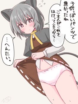 1girl blush clothes_lift hiiro_sp nazrin panties skirt skirt_lift sweat touhou underwear upskirt