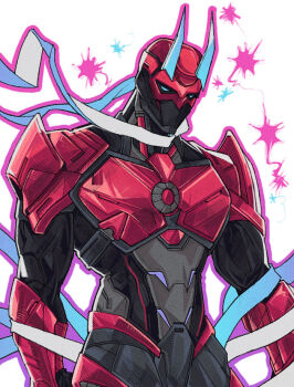 1boy blue_eyes blue_horns bodysuit cowl daredevil dotori_012 formal_clothes gloves glowing glowing_eyes horned_mask horns male_focus marvel marvel_rivals mask muscular muscular_male red_bodysuit red_mask simple_background solo suit superhero_costume white_background