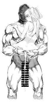 1boy 1girl absurdres after_anal aftersex anus ass ass_grab censored cum cum_in_ass cumdrip daftbonkers gaping held_up highres idolmaster idolmaster_cinderella_girls jougasaki_rika large_penis loli long_hair mask monochrome muscular muscular_male nude penis spread_anus sweat tagme tongue tongue_out two_side_up