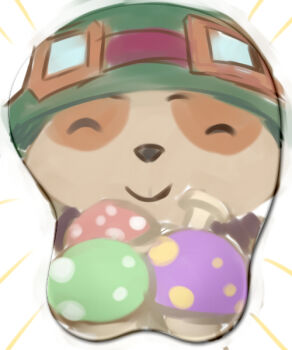 1boy closed_eyes flask goggles league_of_legends mousepad_(object) mushroom nam_(valckiry) no_humans teemo yordle