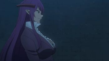 20s 2girls animal_ears animated animated_gif belza_shuba'ha_(meikyuu_black_company) bouncing_breasts breast_contest breast_press breasts casual choker cleavage closed_eyes closed_mouth collar docking eye_contact face-to-face formal_clothes happy horns huge_breasts jacket large_breasts long_hair long_sleeves looking_at_another matching_hair/eyes meikyuu_black_company multiple_girls open_clothes open_jacket open_mouth pointy_ears purple_eyes purple_hair seductive_smile silver_hair smile standing suit symmetrical_docking talking upper_body very_long_hair walking wolf_ears wolf_girl yuri