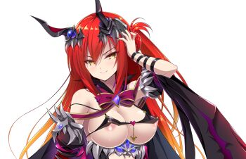 Rule 34 | 1girl, areola slip, bare shoulders, bow, breasts, chikubi (artist), corruption, covered erect nipples, dark persona, game cg, gradient hair, hair ornament, hand on own head, hand to head, kusarou, large breasts, large variant set, long hair, looking at viewer, mahou shoujo inori, mamiya inori, multicolored hair, nipple slip, nipples, non-web source, official art, orange hair, red hair, revealing clothes, smile, solo, transparent background, upper body, variant set, yellow eyes