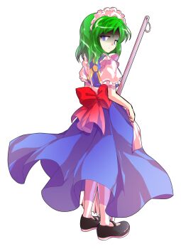 Rule 34 | 1girl, alphes (style), android, apron, back, back bow, black shoes, blue dress, bow, commentary request, dairi, dress, frilled sleeves, frills, full body, green hair, holding, large variant set, maid, maid apron, maid headdress, mary janes, mop, parody, parted bangs, puffy short sleeves, puffy sleeves, red bow, ruukoto, shoes, short hair, short sleeves, socks, solo, style parody, tachi-e, touhou, touhou (pc-98), transparent background, variant set, waist apron, white apron, white socks