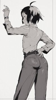 1girl ass belt highres kino_(kino_no_tabi) kino_no_tabi pants short_hair tagme taru153