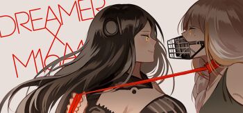 Rule 34 | 2girls, bare shoulders, bdsm, black bra, black dress, black hair, bra, commentary request, dreamer (girls' frontline), dress, girls' frontline, korean commentary, long hair, m16a1 (girls' frontline), mole, mole under eye, multicolored hair, multiple girls, silence girl, smile, underwear, white background, yellow eyes, yuri