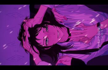 3girls absurdres bang_dream! bang_dream!_it's_mygo!!!!! black_choker black_hair blue_eyes choker collared_shirt commentary hand_on_another's_chest hand_on_another's_head hand_on_another's_shoulder hands_in_own_hair hashtag-only_commentary highres letterboxed long_hair looking_at_viewer multiple_girls parted_lips pink_nails shirt sweat translation_request watch white_shirt wristwatch wu62325408 yahata_umiri yuri yuutenji_nyamu