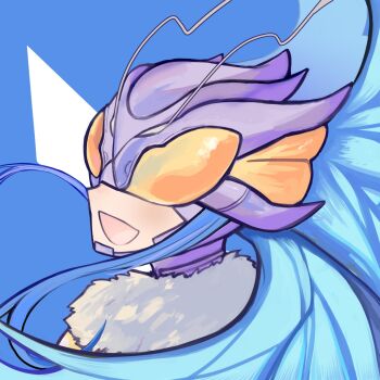 Rule 34 | 1girl, antenna, antenna mast, barobakuoikawa, blue hair, blue wings, bug, butterfly, butterfly wings, digimon, digimon (creature), digimon story: cyber sleuth, digimon story: cyber sleuth hacker's memory, eyewear on head, female focus, fur collar, happy, helmet, highres, hudiemon, insect, insect wings, looking back, oikawa kurobaba, open mouth, sidelocks, smile, wings