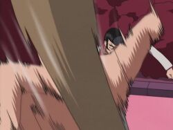 1girl 2boys animated anime_screenshot asakura_yoh attack breasts brown_hair fighting forest headphones high_ponytail holding holding_sword holding_weapon jumping katana kunai ninja leotard long_hair looking_at_another medium_breasts multiple_boys nature ninja ponytail red_background serious shaman_king short_hair sleeveless spiked_hair sword teamwork umemiya_ryuunosuke very_long_hair video weapon wooden_sword wristband yugai_(shaman_king) zipper