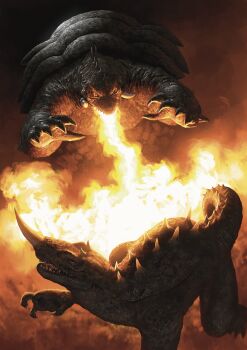 Rule 34 | absurdres, all fours, barugon, breath weapon, breathing fire, claws, cloud, cloudy sky, daiei motion picture, energy, epic, fire, gamera, gamera (series), gamera vs. barugon, giant, giant monster, highres, horns, kaiju, lizard, luis garcia, monster, night, no humans, plasma, sharp teeth, shell, simple background, sky, smoke, spikes, tail, teeth, turtle, turtle shell, tusks