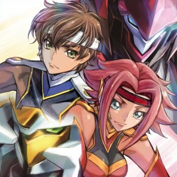 1boy 1girl artist_request blue_eyes breasts code_geass code_geass:_dakkan_no_roze highres kouzuki_kallen kururugi_suzaku large_breasts non-web_source official_art red_hair