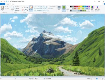 art_program_in_frame christian_young cloud cloudy_sky landscape microsoft_paint_(medium) microsoft_paint_(software) mountain mountainous_horizon original outdoors painterly path road scenery sky snow tree