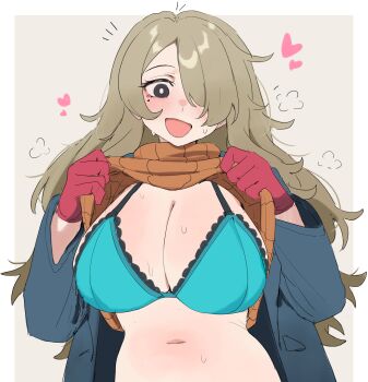 1girl absurdres blonde_hair bra highres lifting_own_clothes mole mole_under_eye stella_(murgoten) underwear