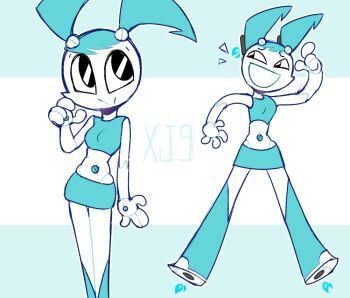 1girl android blue_hair blue_skirt blue_tank_top boots colored_skin humanoid_robot ichii-go jenny_wakeman joints miniskirt my_life_as_a_teenage_robot nickelodeon robot robot_girl robot_joints screw skirt tank_top twintails white_skin