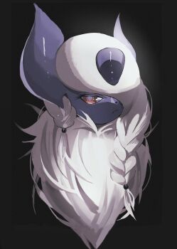 absol animal_focus body_fur braid gen_3_pokemon highres horns looking_at_viewer mane neck_fur nintendo no_humans pokemon pokemon_(creature) pokemon_focus red_eyes reo_(mmocc123) single_horn solo white_fur white_hair
