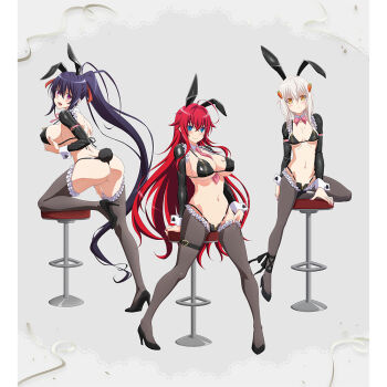 3girls ahoge animal_ears anime_coloring ankle_ribbon arm_strap arm_support artist_request ass bar_stool between_breasts between_legs bikini black_bikini black_hair black_ribbon black_shoes black_sleeves black_thighhighs blue_eyes blush border bow bowtie breast_zipper breasts breasts_apart carrot_hair_ornament cat_girl character_name cleavage closed_mouth collar confetti copyright_name crossed_bangs crotch_zipper curvy demon_girl detached_collar detached_sleeves fake_animal_ears fake_tail fallen_angel food-themed_hair_ornament frilled_sleeves frilled_thighhighs frills from_behind full_body hair_between_eyes hair_ornament hair_ribbon hand_on_own_thigh hands_on_own_chest heart high_heels high_ponytail high_school_dxd high_school_dxd_hero highleg highleg_bikini himejima_akeno huge_breasts knee_up large_breasts leather_bikini leg_ribbon legs_apart long_hair long_sleeves looking_at_viewer looking_back median_furrow medium_breasts medium_hair merchandise_available micro_bikini multiple_girls nail_polish navel necktie necktie_between_breasts official_art open_mouth pink_bow pink_bowtie pink_necktie ponytail purple_eyes rabbit_ears rabbit_tail red_eyes red_hair red_nails red_ribbon revealing_clothes reverse_bunnysuit reverse_outfit rias_gremory ribbon shoes shoulder_blades sideboob sitting standing stomach stool string_bikini swimsuit tail thigh_strap thighhighs thighhighs_pull thighs thong_bikini toujou_koneko traditional_bowtie underboob very_long_hair white_border white_collar white_hair wide_hips wrist_cuffs yellow_eyes zipper_bikini