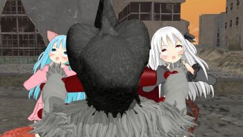 2girls 3d asphyxiation bad_end blue_hair blush_stickers city defeat demon devil diamond_chan dungeon dying legs loli mikumikudance monster multiple_girls neck_grab open_mouth outdoors pain ryona size_difference source_request strangling tentacles torture white_hair