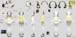 Rule 34 | 1girl, ahoge, ailis (anilive), anilive, asymmetrical sidelocks, backless shirt, black headband, boots, breasts, character sheet, chibi, closed mouth, clothing cutout, commentary, copyright name, detached sleeves, eighth note, english commentary, grey background, grey pants, headband, headphones, long hair, long sleeves, low twintails, medium breasts, multiple views, musical note, pants, puffy long sleeves, puffy sleeves, second-party source, see-through, see-through sleeves, shirt, shokuen (oxstl), sleeveless, sleeveless shirt, smile, spine, turtleneck, twintails, virtual youtuber, white footwear, white hair, yellow eyes, yellow shirt
