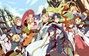 Rule 34 | 10s, 5boys, 6+girls, akatsuki (log horizon), bare shoulders, blue hair, blush, crusty (log horizon), detached sleeves, glasses, henrietta (log horizon), highres, isuzu (log horizon), james hotate, log horizon, long hair, lunderhaus cord, marielle (log horizon), minori (log horizon), multiple boys, multiple girls, naotsugu (log horizon), nyanta (log horizon), ponytail, purple eyes, purple hair, reinesia el arte cowen, serara (log horizon), shiroe (log horizon), short hair, staff, takayama misa, touya (log horizon)