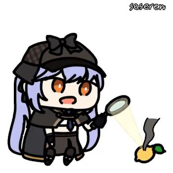 1girl animated animated_gif azur_lane essex_(azur_lane) food fruit lemon long_hair lowres magnifying_glass open_mouth seseren twintails