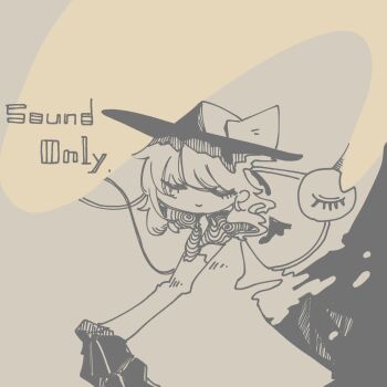 Rule 34 | 1girl, 3ma can omochi, blouse, bow, disembodied linked eye, distortion, english text, eyeball, frilled sleeves, frills, hat, hat bow, hat ribbon, heart, heart of string, highres, komeiji koishi, limited palette, ribbon, shirt, short hair, solo, touhou, wide sleeves