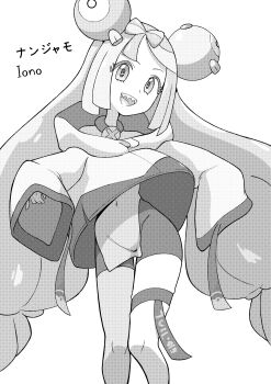 absurdres araki_megami highres iono_(pokemon) monochrome open_mouth pokemon pokemon_sv sharp_teeth solo teeth