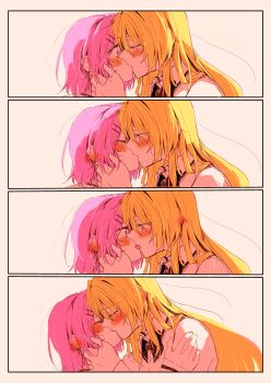 2girls absurdres amaori_renako ao_(aymr6215) ashigaya_high_school_uniform blonde_hair blush commentary_request french_kiss hand_on_another&#039;s_face hand_on_another&#039;s_shoulder highres kiss long_hair medium_hair multiple_girls ouzuka_mai pink_eyes pink_hair school_uniform shirt watashi_ga_koibito_ni_nareru_wake_naijan_murimuri! white_shirt yuri