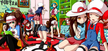 00s 10s 1990s_(style) 6+girls :q absurdres ahoge all_fours assisted_exposure bandana bare_legs beanie bent_over black_legwear blastoise blue_eyes blue_hair brown_hair bulbasaur candy celebi charizard charmander chespin chikorita chimchar clothes_lift computer cyndaquil dawn_(pokemon) denim denim_shorts doll double_bun emboar envelope fennekin food froakie gen_1_pokemon gen_2_pokemon gen_3_pokemon gen_4_pokemon gen_5_pokemon gen_6_pokemon giratina green_(pokemon) green_eyes groudon hair_bun handheld_game_console hat highres hilda_(pokemon) ho-oh jirachi knees_up kris_(pokemon) legendary_pokemon lollipop long_hair long_image manaphy may_(pokemon) mew_(pokemon) miniskirt mudkip multiple_girls mythical_pokemon nintendo nintendo_3ds on_floor oshawott photo_(object) pikachu piplup pokemon pokemon_(creature) pokemon_bw pokemon_bw2 pokemon_dppt pokemon_frlg pokemon_gsc pokemon_hgss pokemon_rse ponytail poster_(medium) raglan_sleeves red_(pokemon) red_shirt red_skirt retro_artstyle rosa_(pokemon) scarf shaymin shirt short_hair shorts sitting skirt skirt_lift slakoth smile snivy socks squirtle thighhighs tomokazu tongue tongue_out torchic totodile treecko turtwig twintails unknown visor_cap wide_image yellow_eyes yokozuwari yuri