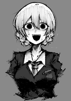1girl breasts darjeeling_(girls_und_panzer) girls_und_panzer large_breasts short_hair smile sweat sweatdrop tagme yamarium