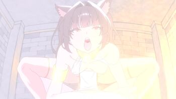 1boy 1girl ancient_egyptian_clothes animal_ear_fluff animal_ears animated blush breasts breasts_out brick_wall brown_egyptian_cat-eared_loli_(trend) brown_hair cat_ears cat_girl collarbone cowgirl_position dark-skinned_female dark_skin erection facing_viewer fangs hanging_breasts hetero indoors jewelry loincloth looking_at_viewer muramooon open_mouth original penis pov pov_crotch sex silhouette small_breasts sound straddling tagme thighlet tongue tongue_out vaginal video yellow_eyes