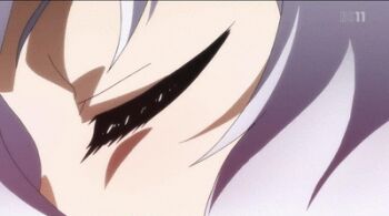 10s 1girl ahoge animated animated_gif anime_screenshot arm_warmers armpits bare_shoulders bodysuit breasts cleavage cleavage_cutout clothing_cutout detached_sleeves female_focus finger_gun gloves headdress henshin huge_filesize light_purple_hair long_hair lowres necktie platform_footwear purple_eyes school senki_zesshou_symphogear skirt smile solo transformation yukine_chris