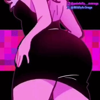 2girls 3boys animated animated_gif ashido_mina ass ass_shake black_dress boku_no_hero_academia dancing dress from_behind grin looking_at_another lower_body lowres multiple_boys multiple_girls smile twerking